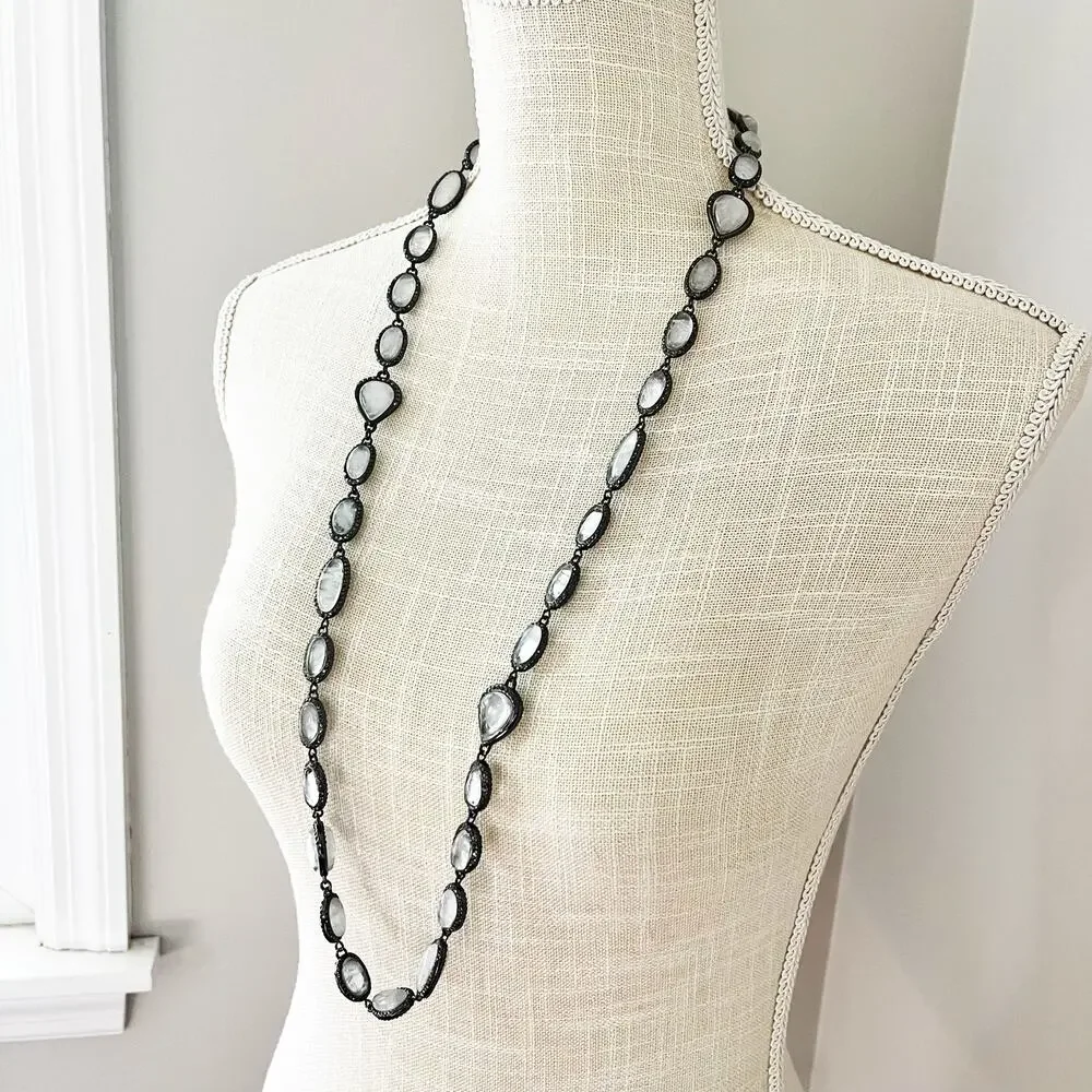 NEW Chico's Hematite & Glass Station Necklace